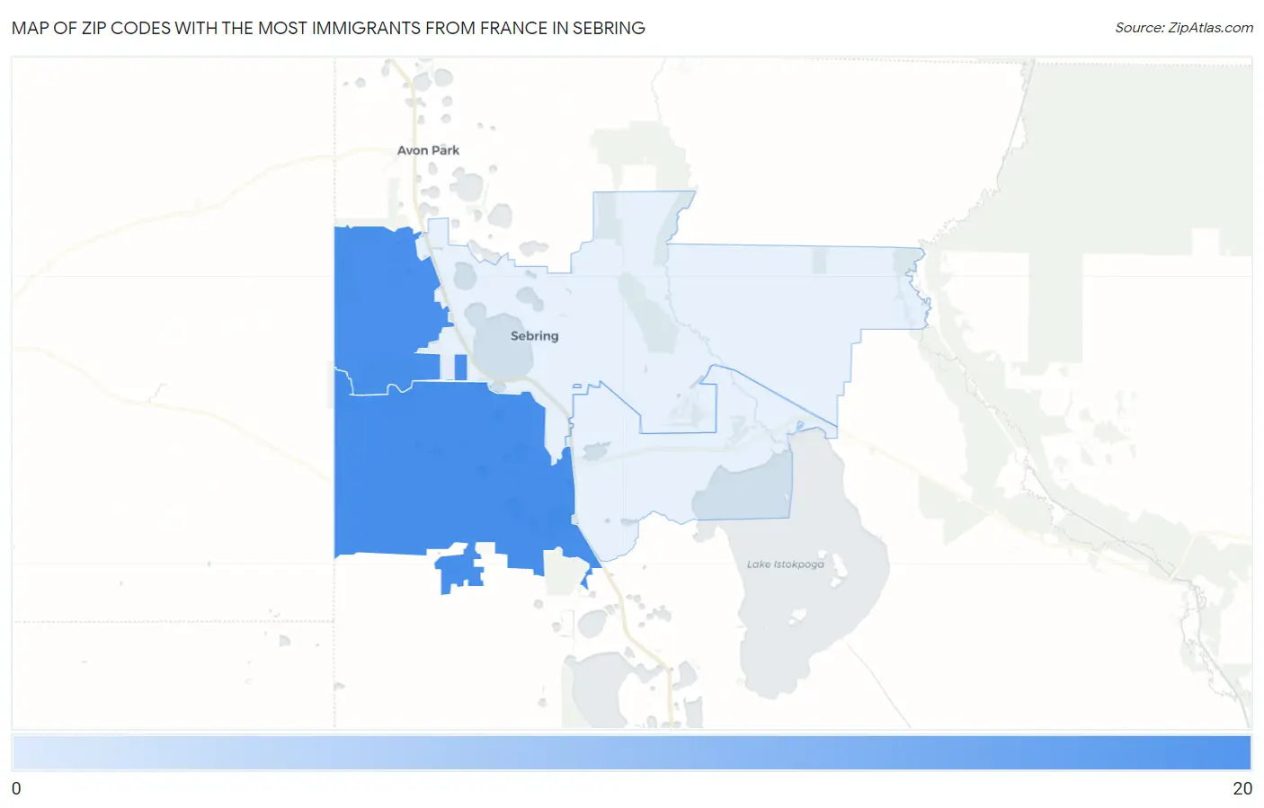 Zip Codes with the Most Immigrants from France in Sebring Map