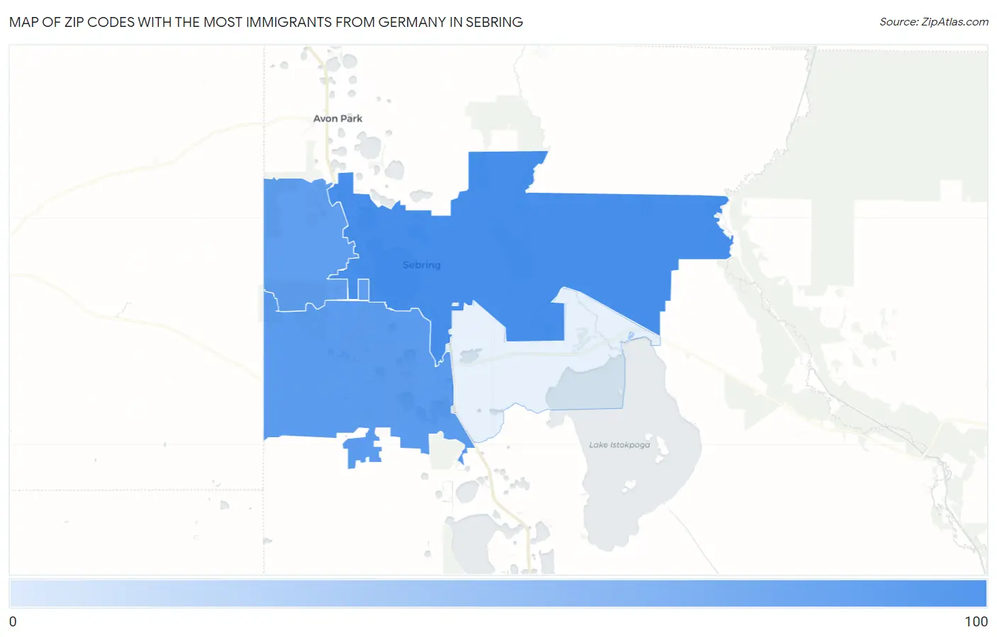 Zip Codes with the Most Immigrants from Germany in Sebring Map