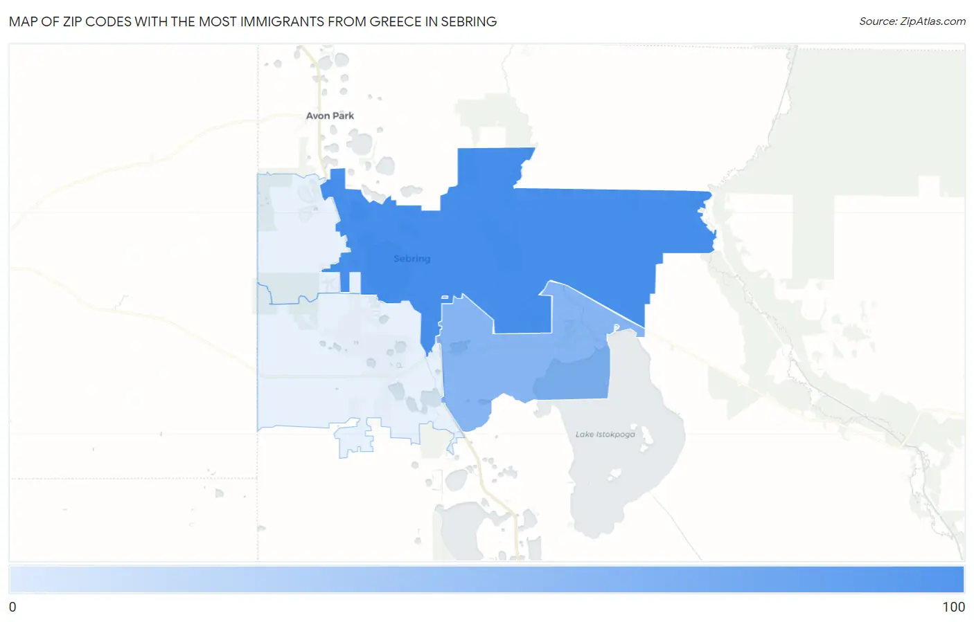 Zip Codes with the Most Immigrants from Greece in Sebring Map