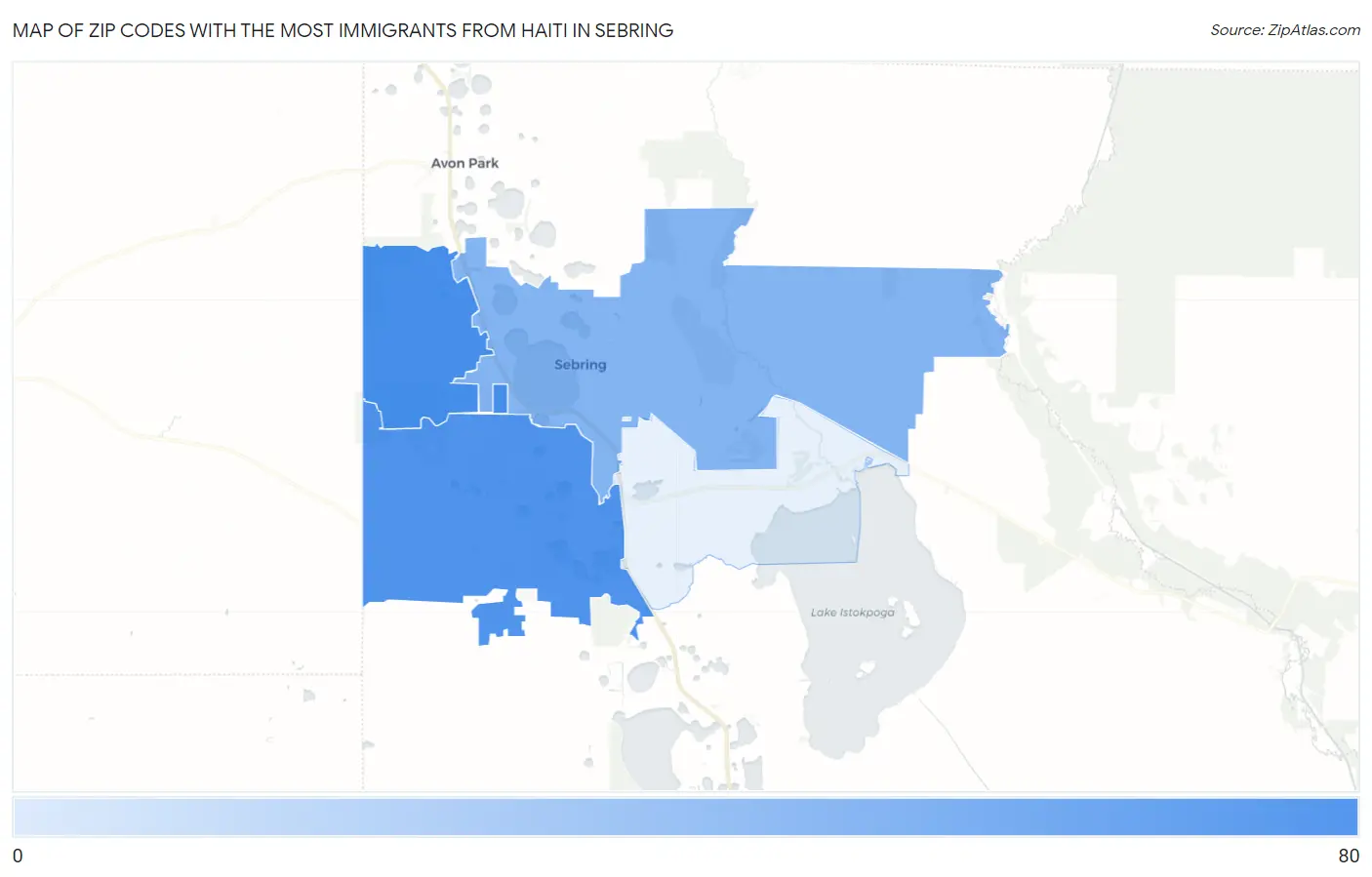 Zip Codes with the Most Immigrants from Haiti in Sebring Map