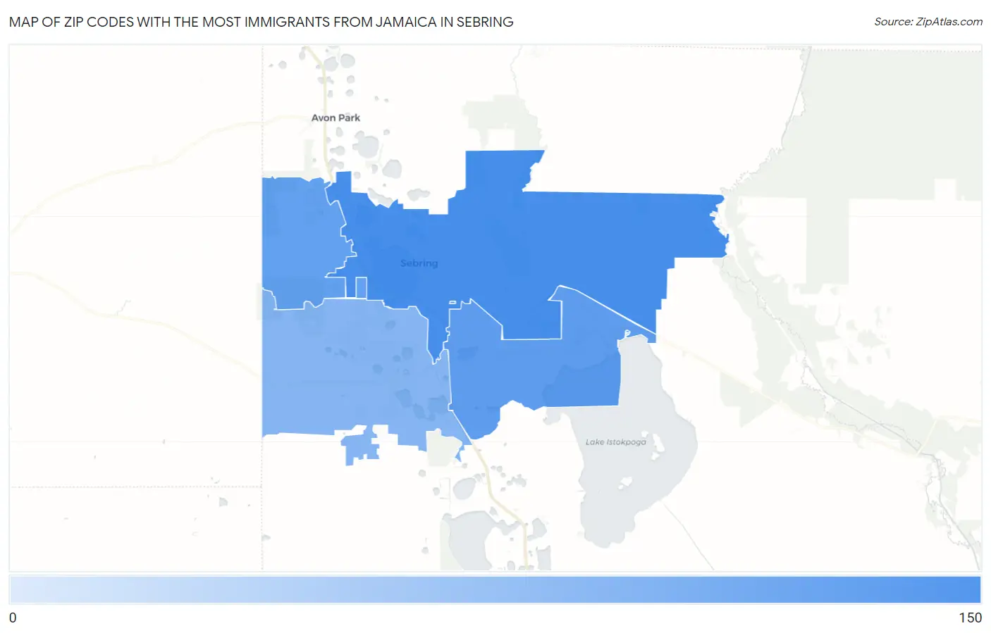 Zip Codes with the Most Immigrants from Jamaica in Sebring Map