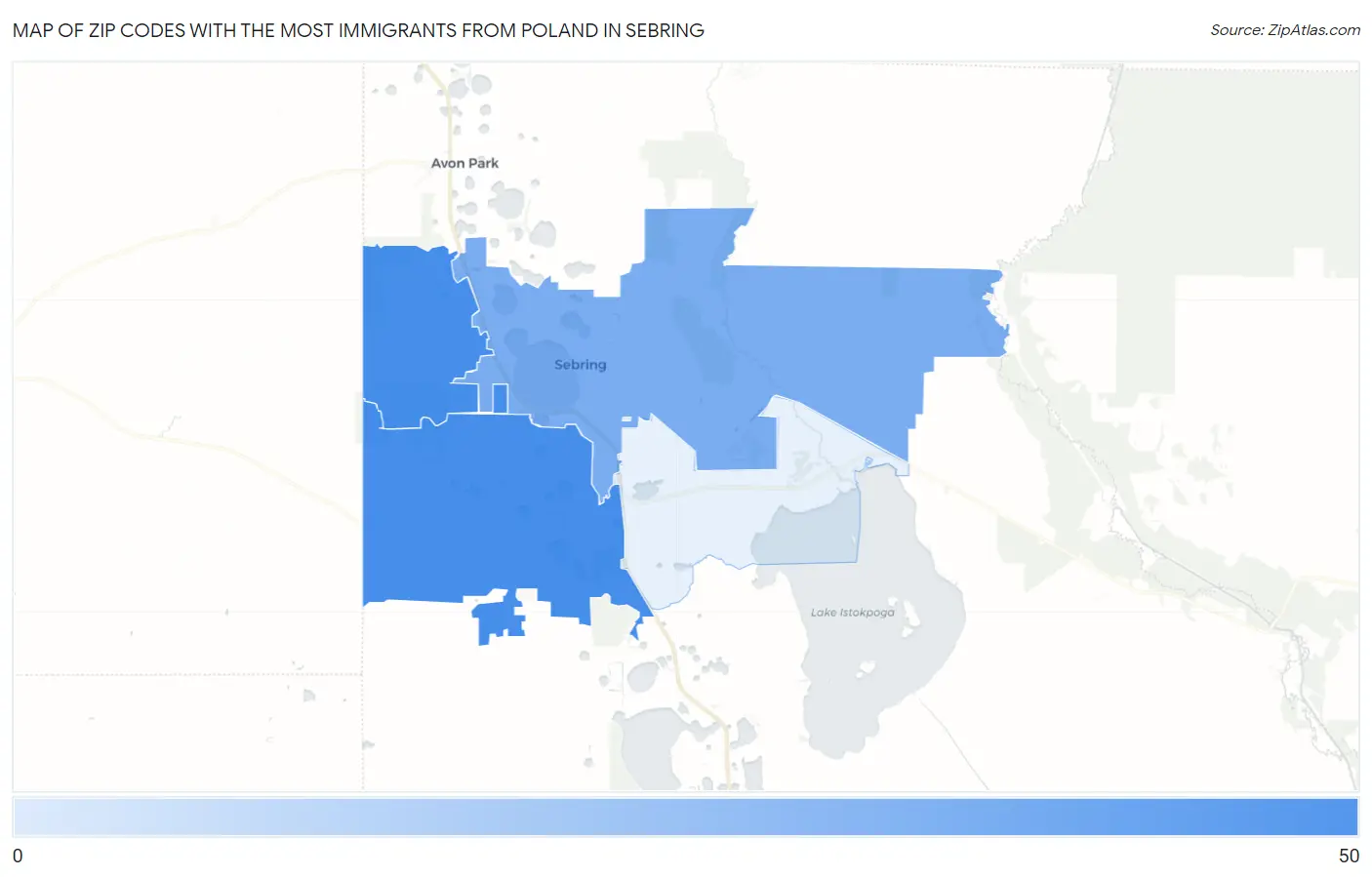 Zip Codes with the Most Immigrants from Poland in Sebring Map