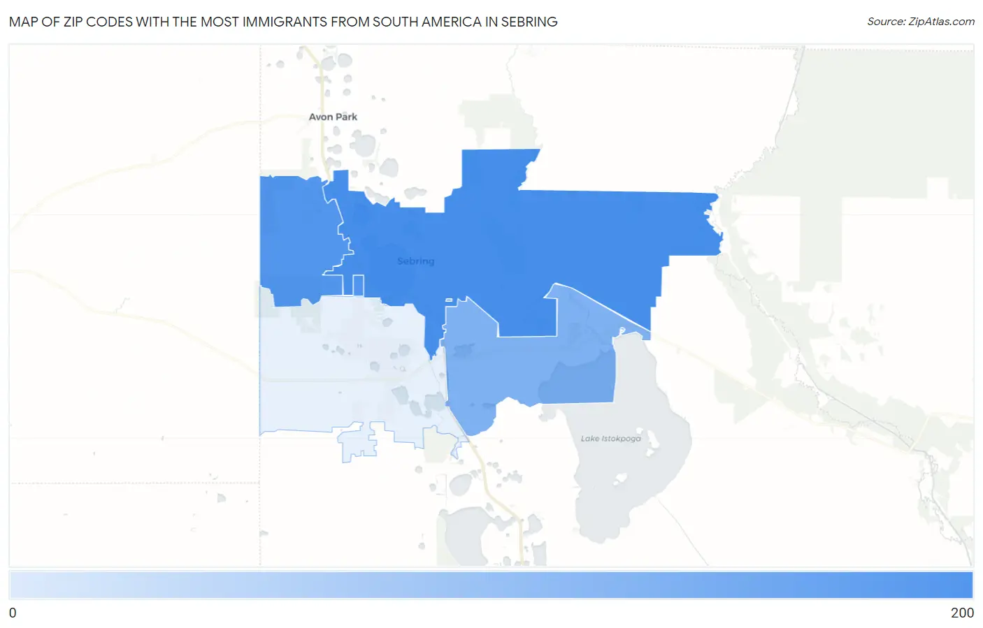 Zip Codes with the Most Immigrants from South America in Sebring Map