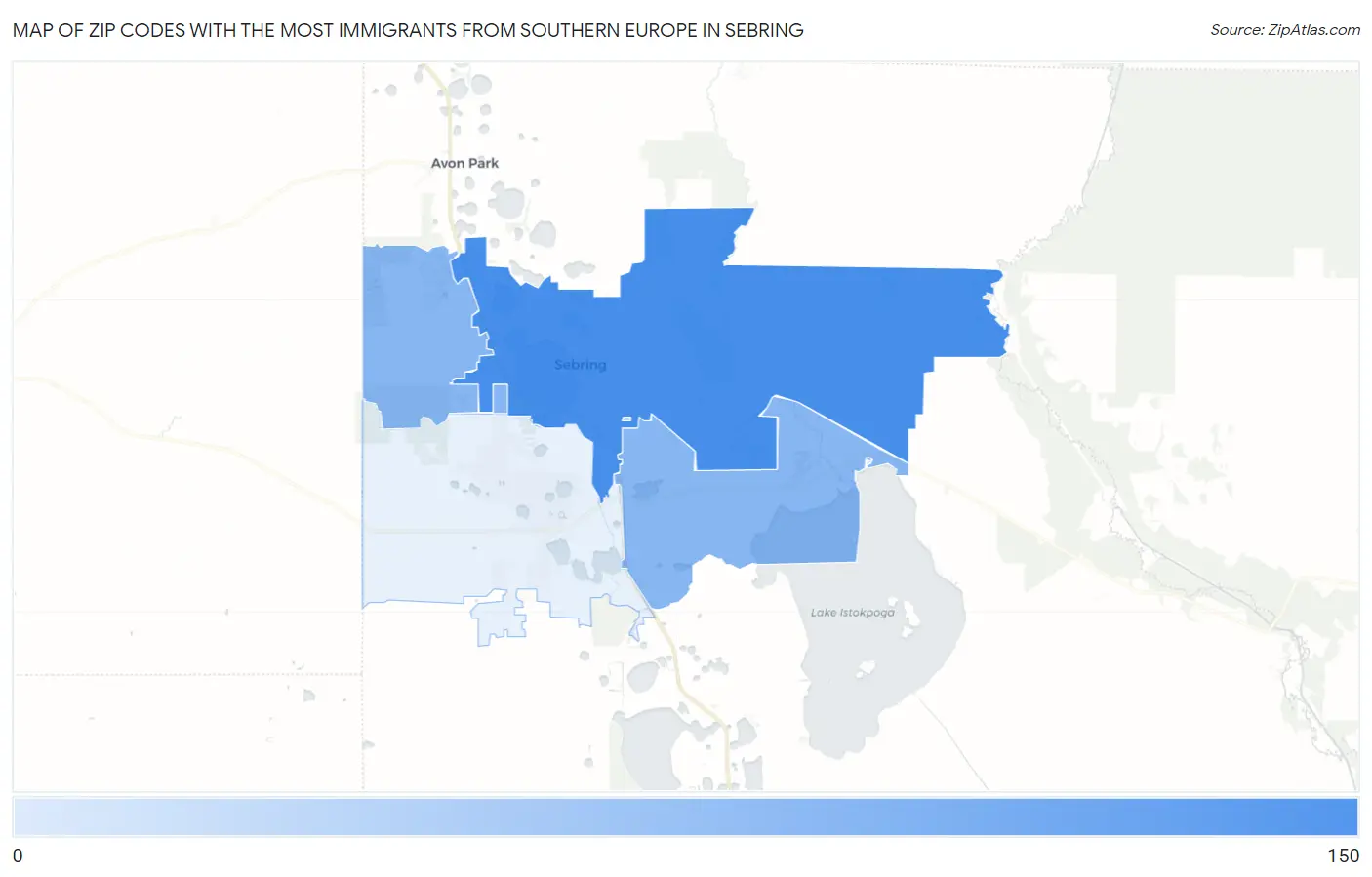Zip Codes with the Most Immigrants from Southern Europe in Sebring Map