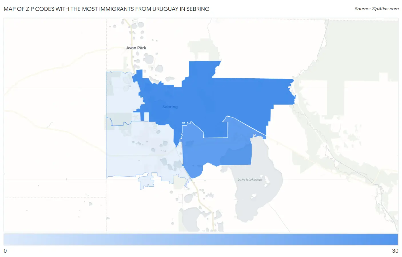 Zip Codes with the Most Immigrants from Uruguay in Sebring Map