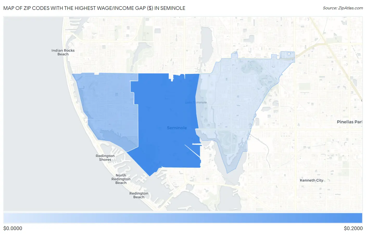 Zip Codes with the Highest Wage/Income Gap ($) in Seminole Map