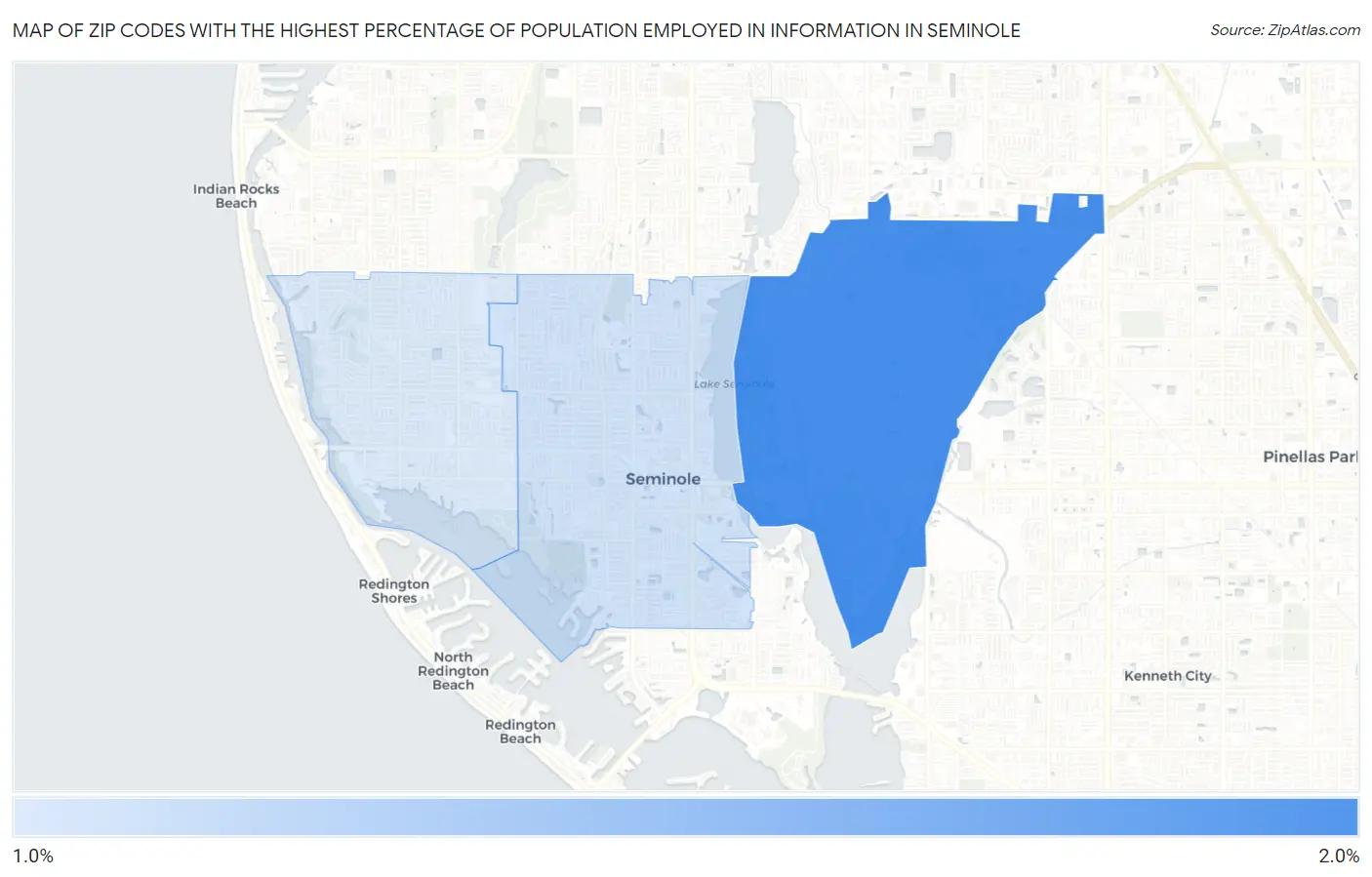 Zip Codes with the Highest Percentage of Population Employed in Information in Seminole Map