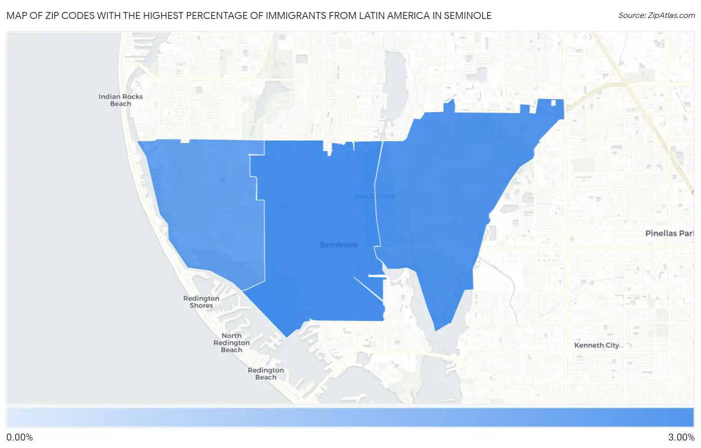 Zip Codes with the Highest Percentage of Immigrants from Latin America in Seminole Map