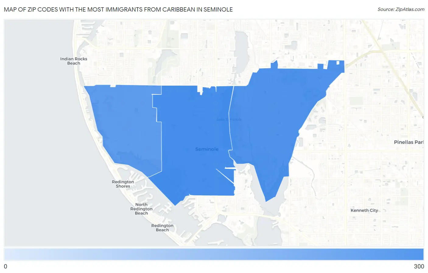 Zip Codes with the Most Immigrants from Caribbean in Seminole Map