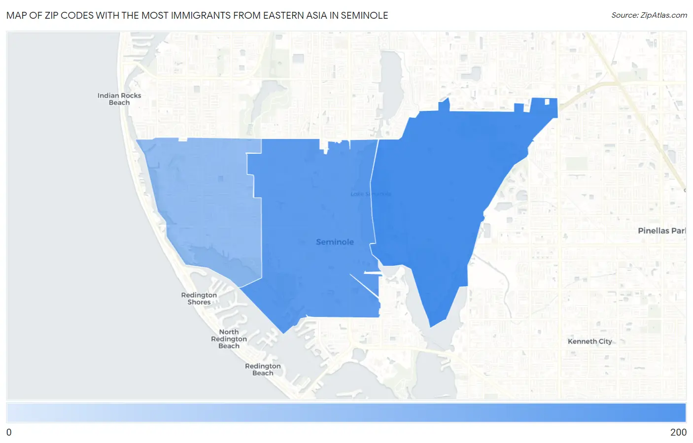 Zip Codes with the Most Immigrants from Eastern Asia in Seminole Map