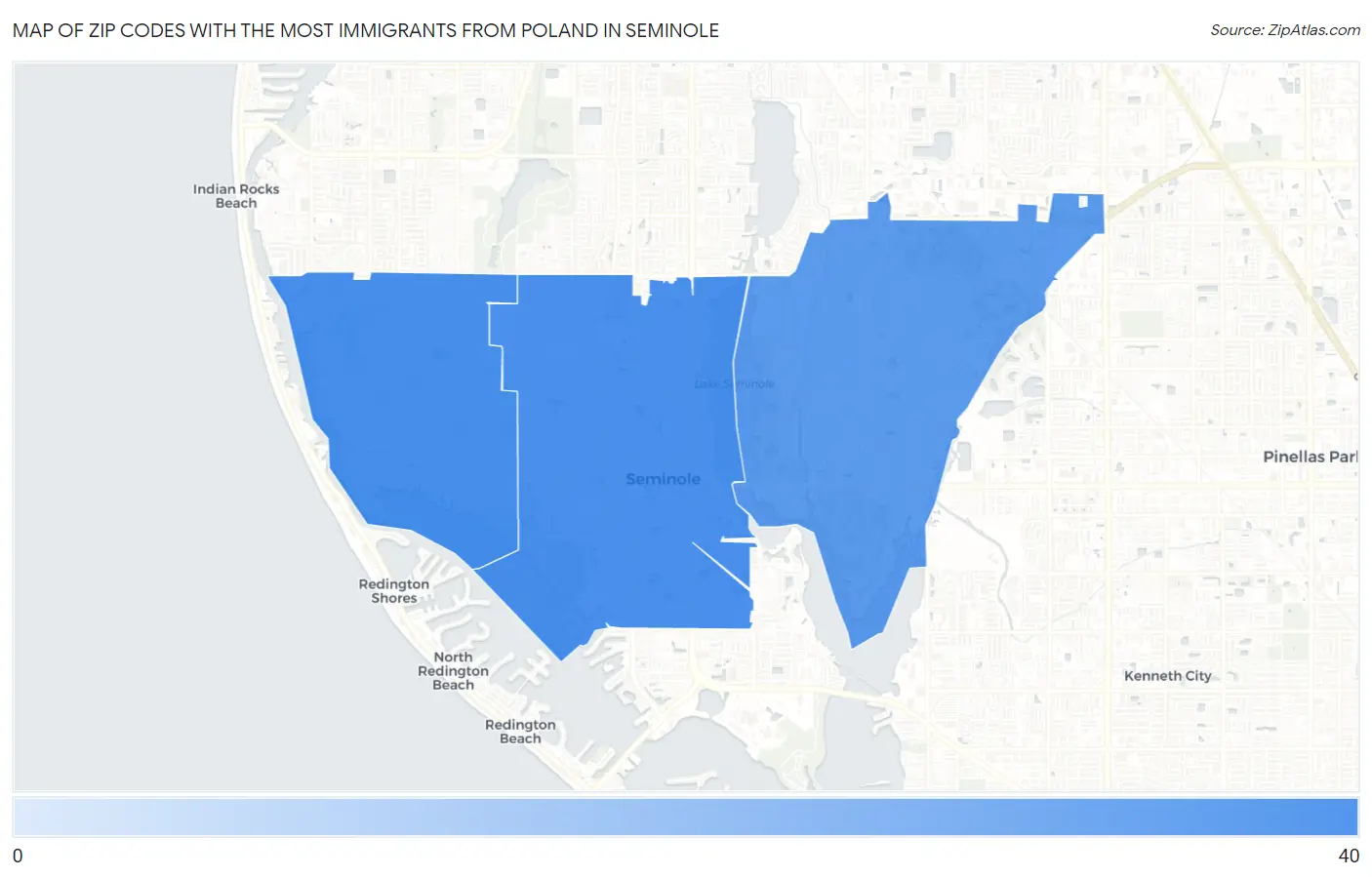 Zip Codes with the Most Immigrants from Poland in Seminole Map