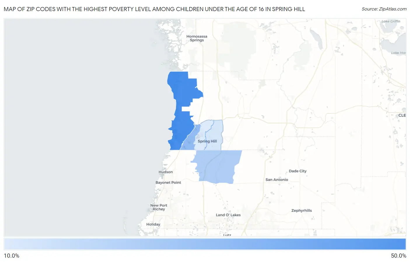 Zip Codes with the Highest Poverty Level Among Children Under the Age of 16 in Spring Hill Map