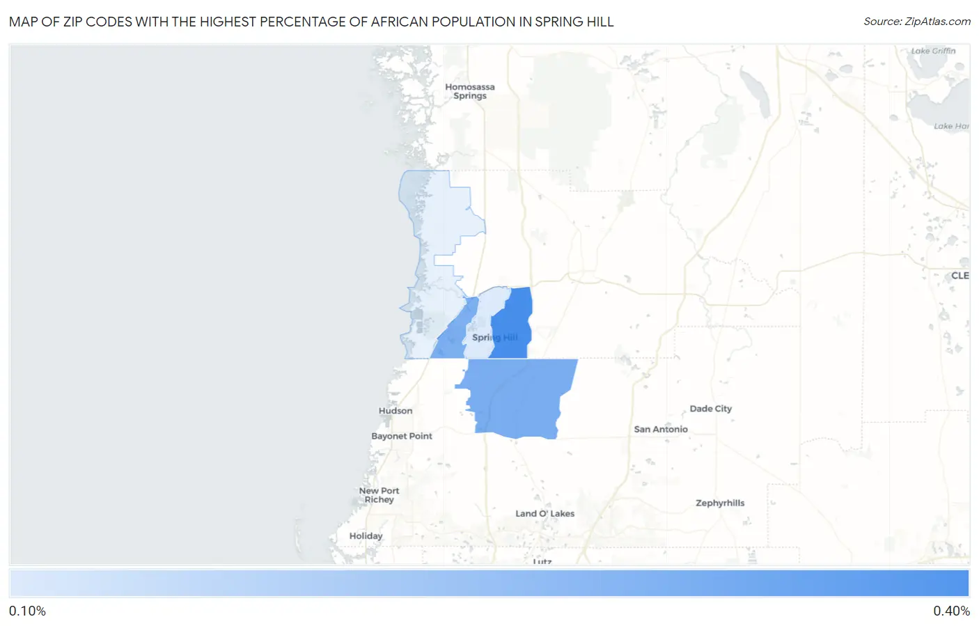 Zip Codes with the Highest Percentage of African Population in Spring Hill Map