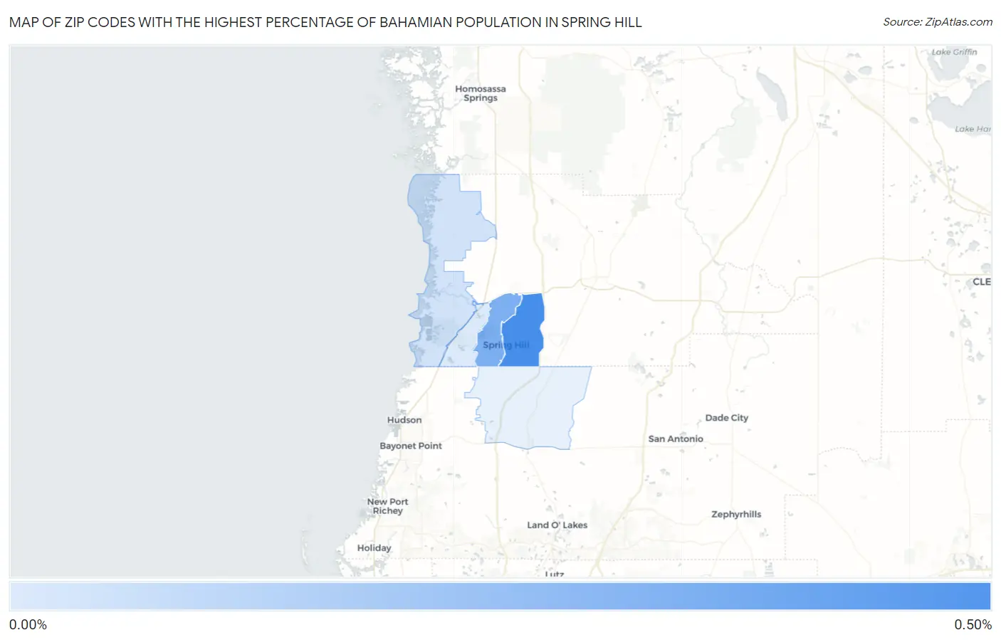 Zip Codes with the Highest Percentage of Bahamian Population in Spring Hill Map