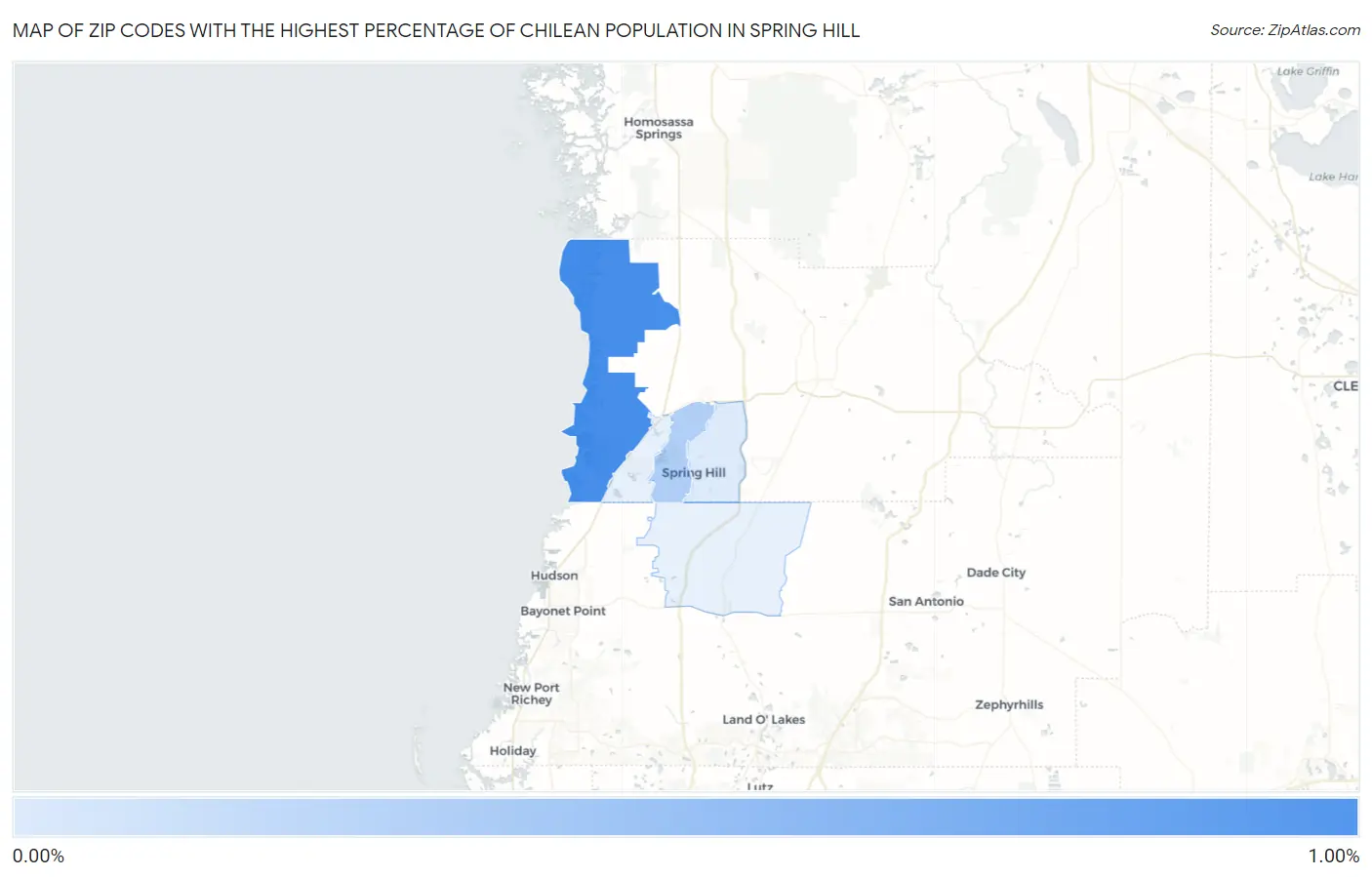 Zip Codes with the Highest Percentage of Chilean Population in Spring Hill Map