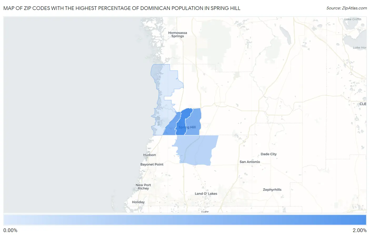 Zip Codes with the Highest Percentage of Dominican Population in Spring Hill Map