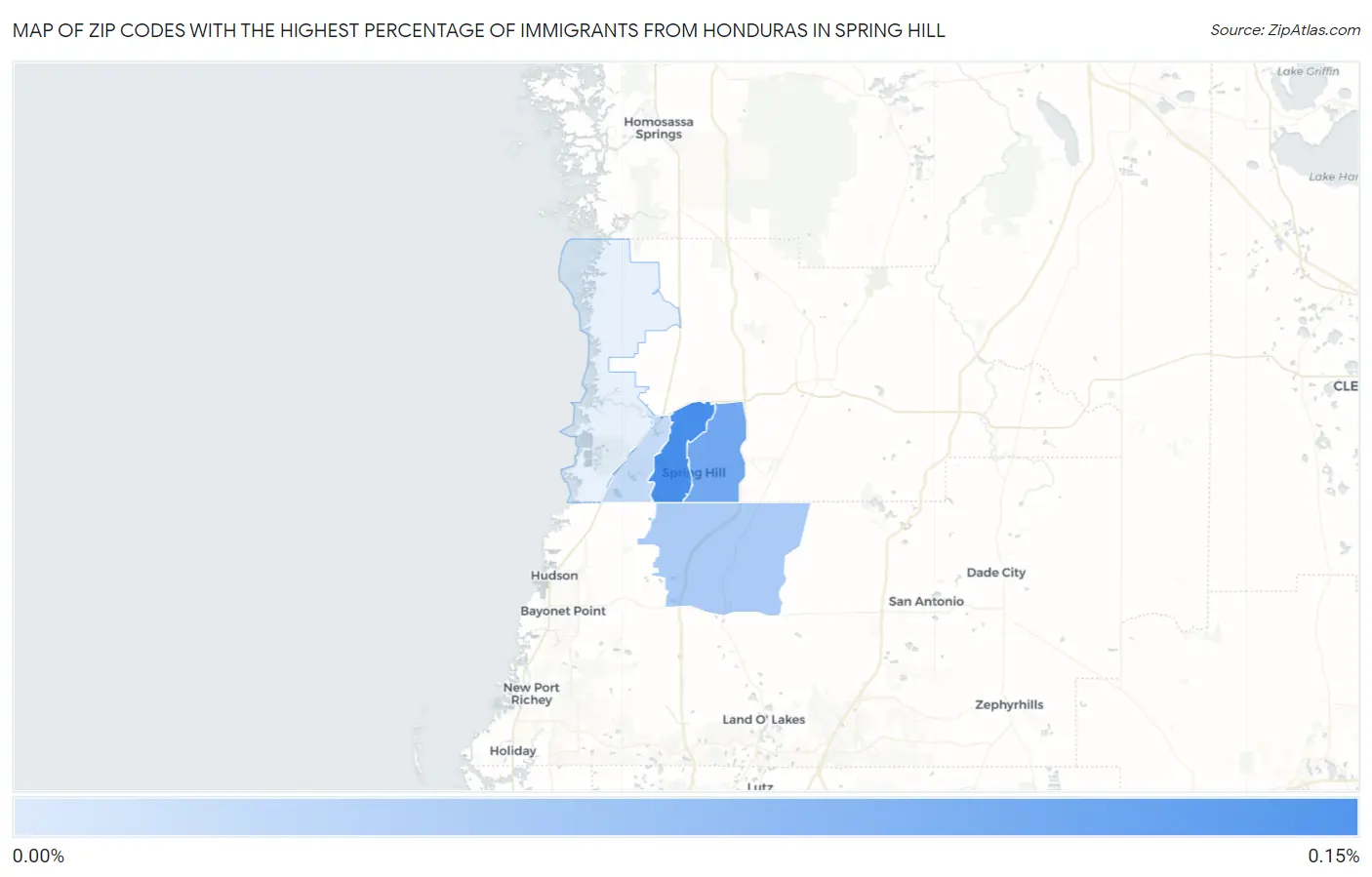 Zip Codes with the Highest Percentage of Immigrants from Honduras in Spring Hill Map