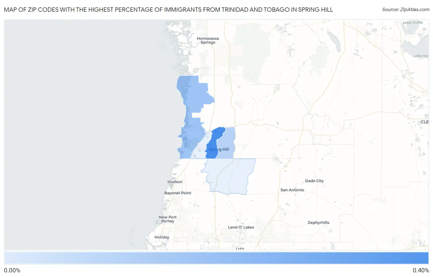 Zip Codes with the Highest Percentage of Immigrants from Trinidad and Tobago in Spring Hill Map