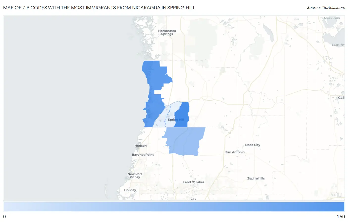 Zip Codes with the Most Immigrants from Nicaragua in Spring Hill Map
