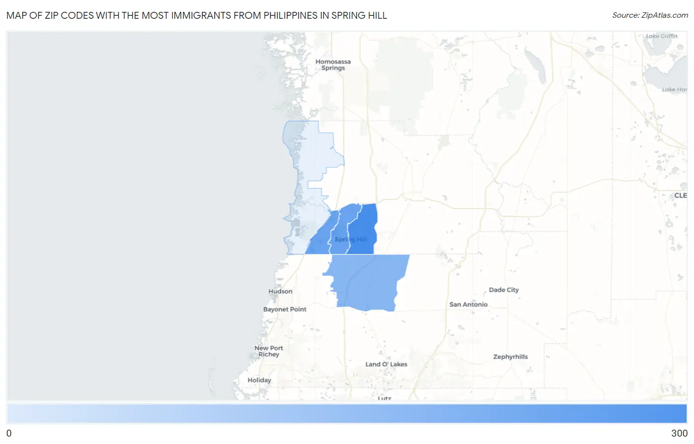 Zip Codes with the Most Immigrants from Philippines in Spring Hill Map
