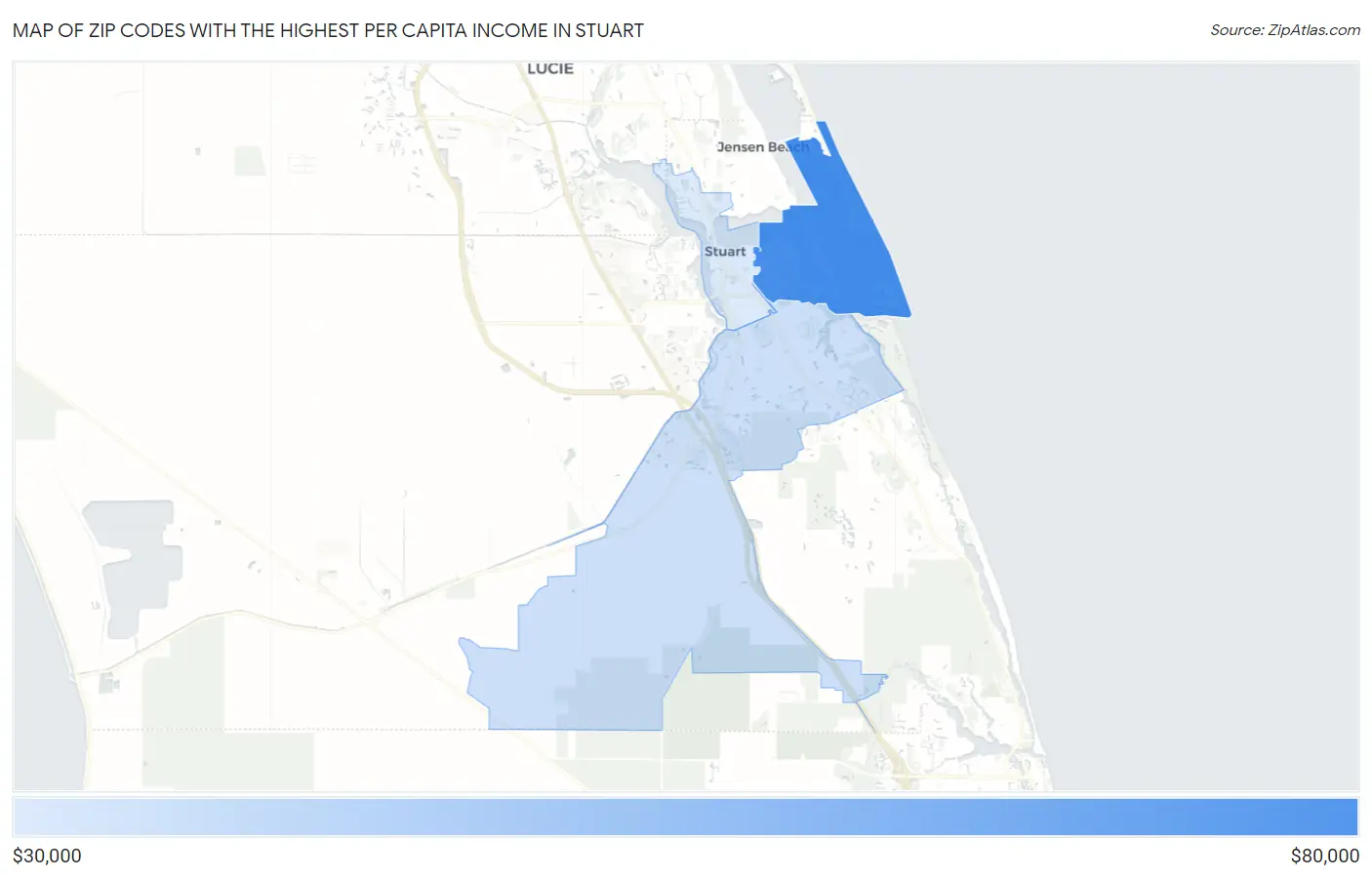 Zip Codes with the Highest Per Capita Income in Stuart Map