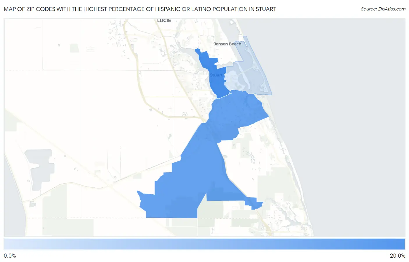Zip Codes with the Highest Percentage of Hispanic or Latino Population in Stuart Map