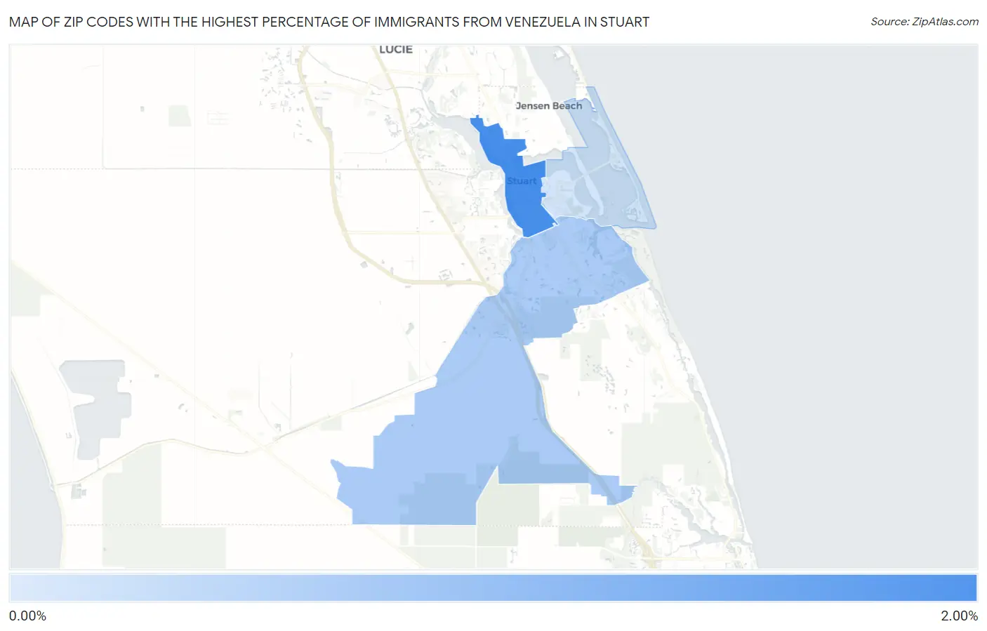 Zip Codes with the Highest Percentage of Immigrants from Venezuela in Stuart Map