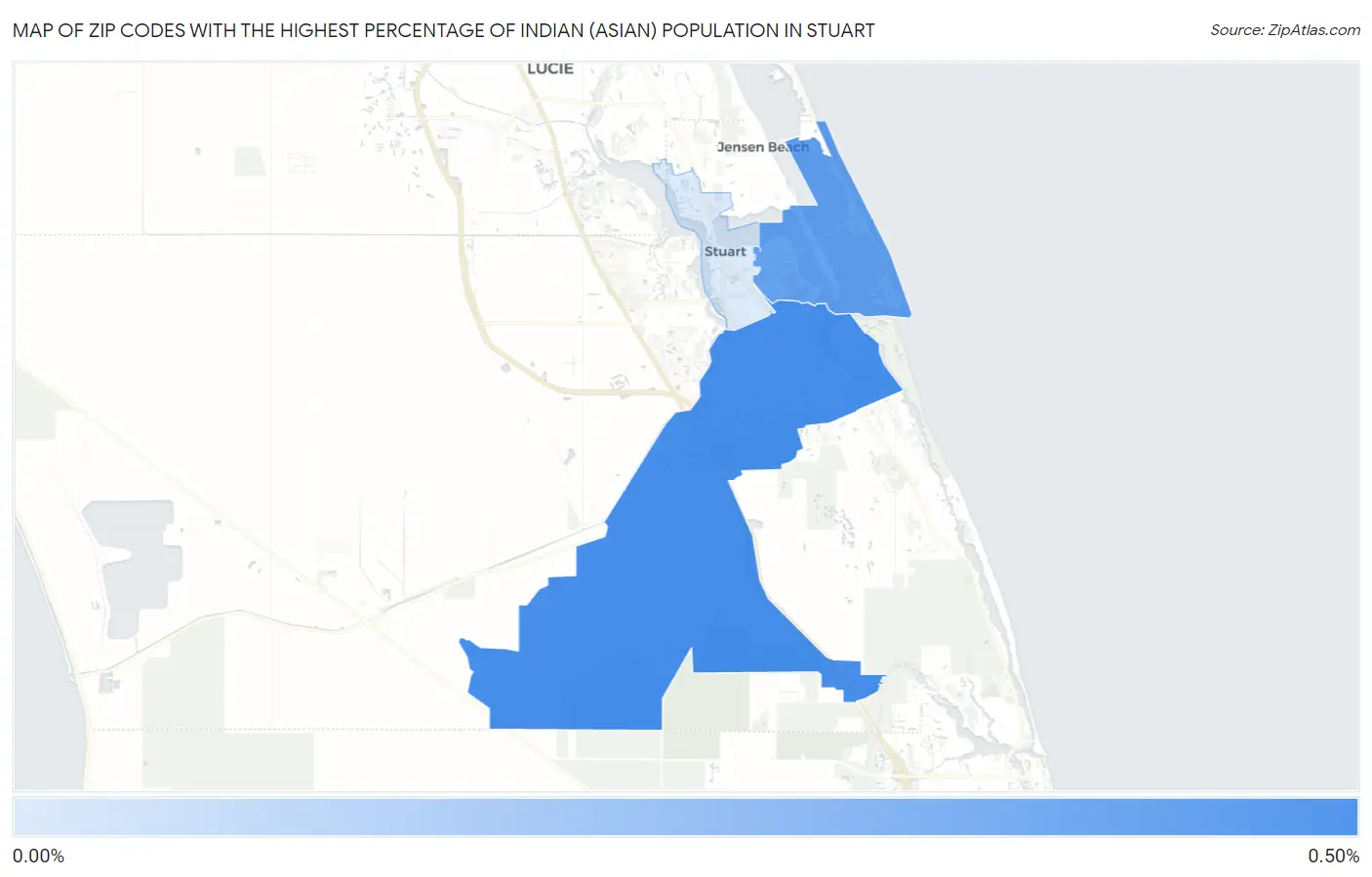 Zip Codes with the Highest Percentage of Indian (Asian) Population in Stuart Map