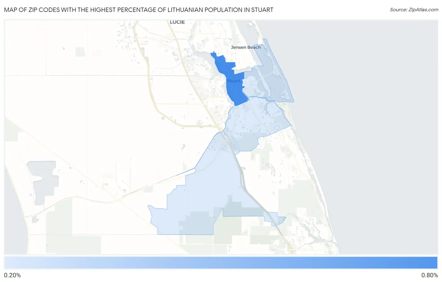 Zip Codes with the Highest Percentage of Lithuanian Population in Stuart Map