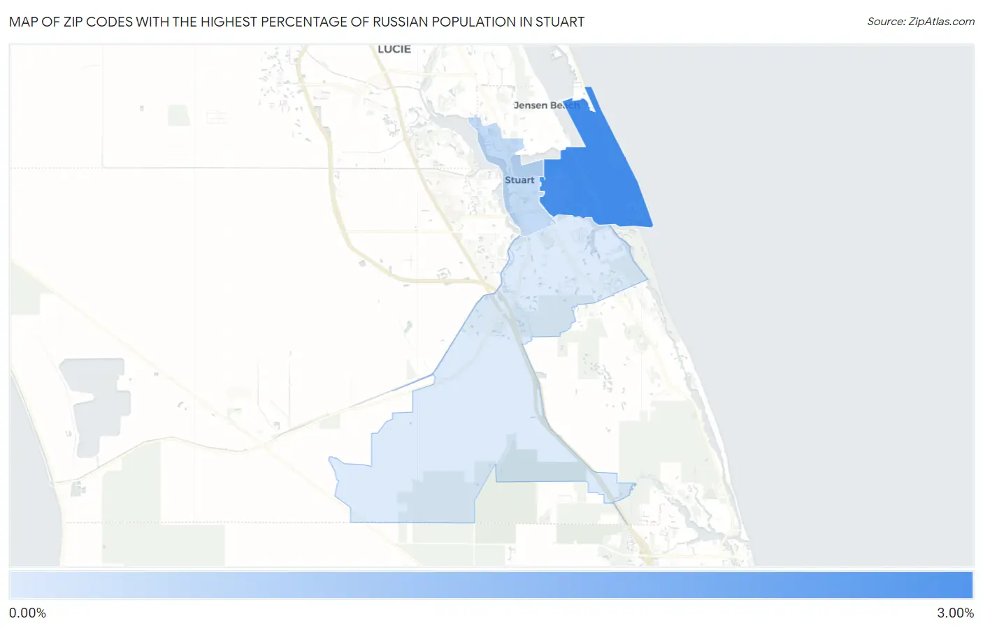 Zip Codes with the Highest Percentage of Russian Population in Stuart Map