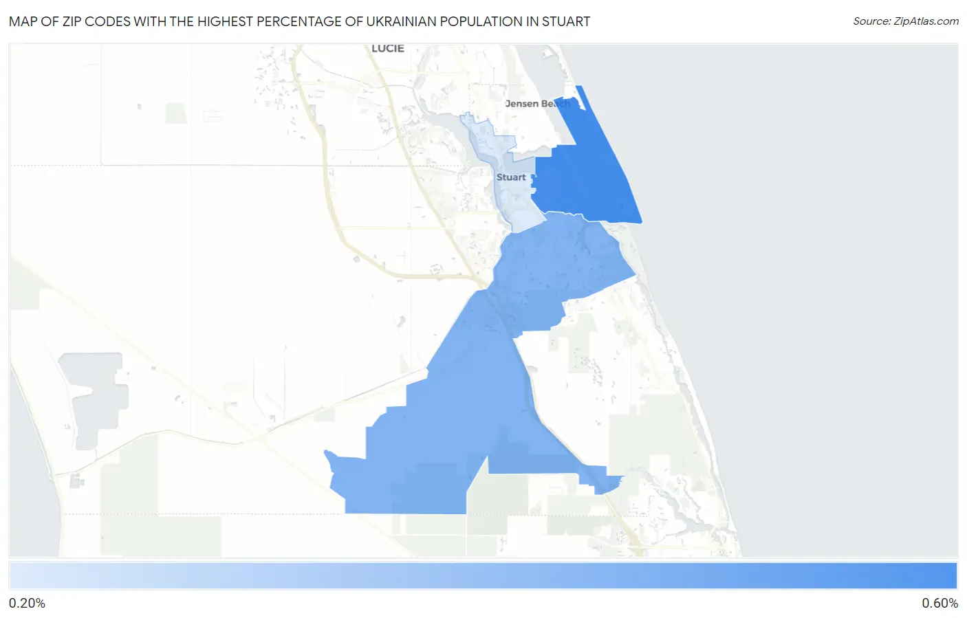 Zip Codes with the Highest Percentage of Ukrainian Population in Stuart Map