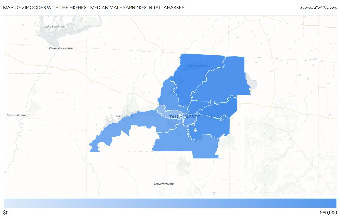 Zip Codes with the Highest Median Male Earnings in Tallahassee Map