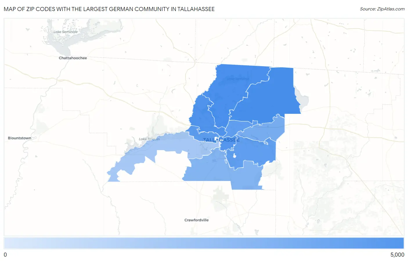 Zip Codes with the Largest German Community in Tallahassee Map