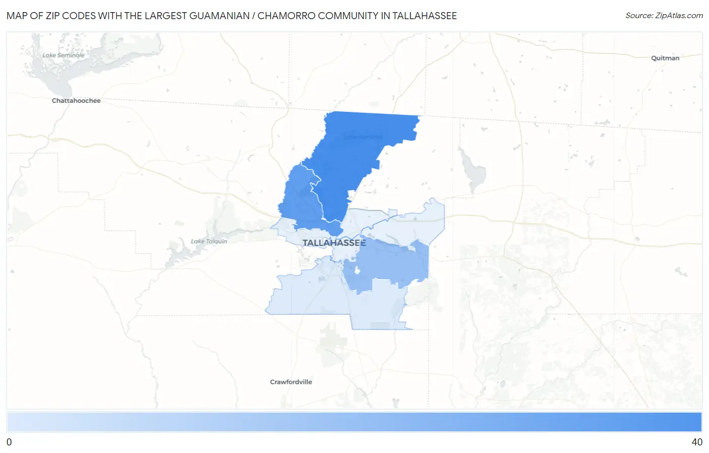 Zip Codes with the Largest Guamanian / Chamorro Community in Tallahassee Map