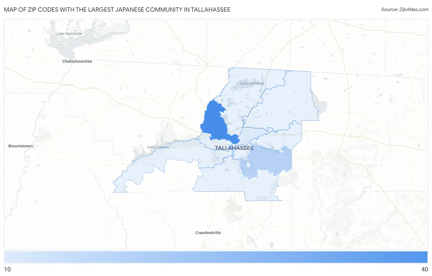 Zip Codes with the Largest Japanese Community in Tallahassee Map