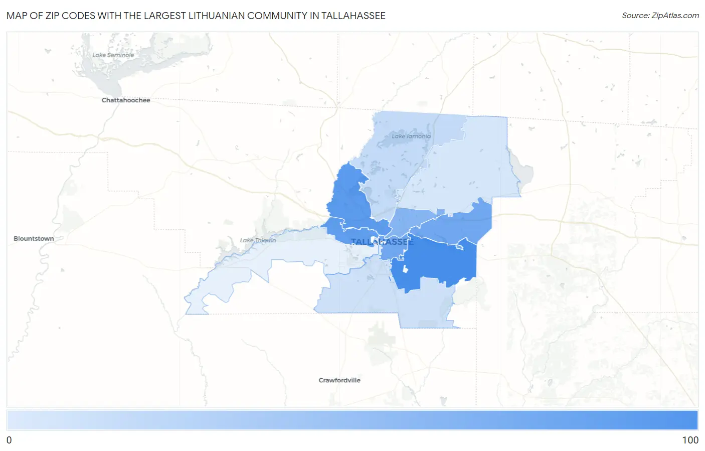 Zip Codes with the Largest Lithuanian Community in Tallahassee Map