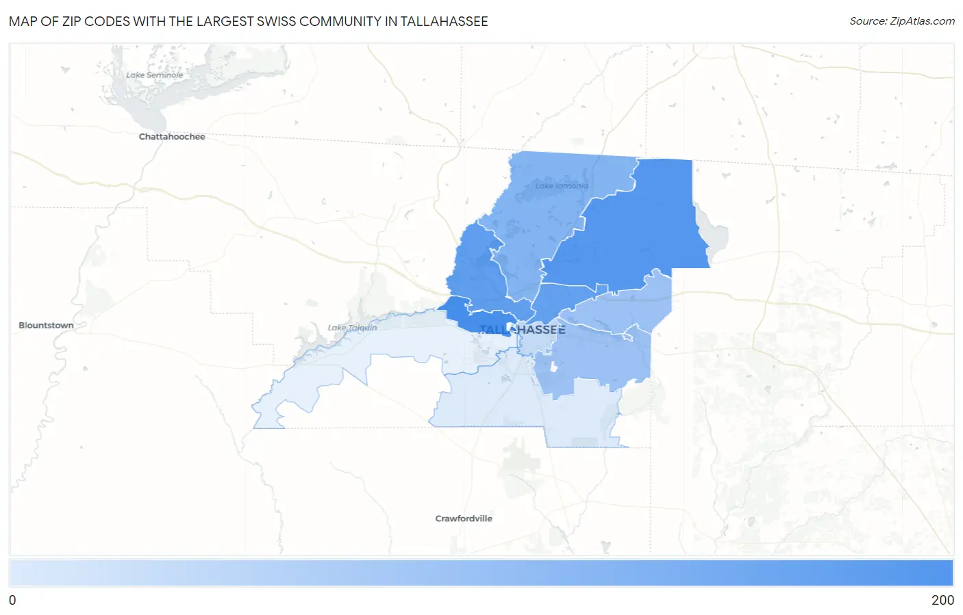 Zip Codes with the Largest Swiss Community in Tallahassee Map