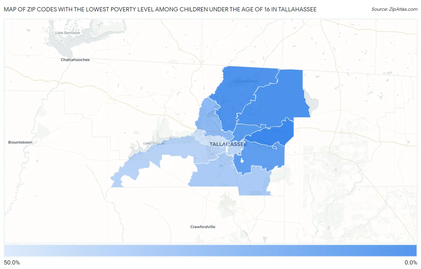 Zip Codes with the Lowest Poverty Level Among Children Under the Age of 16 in Tallahassee Map
