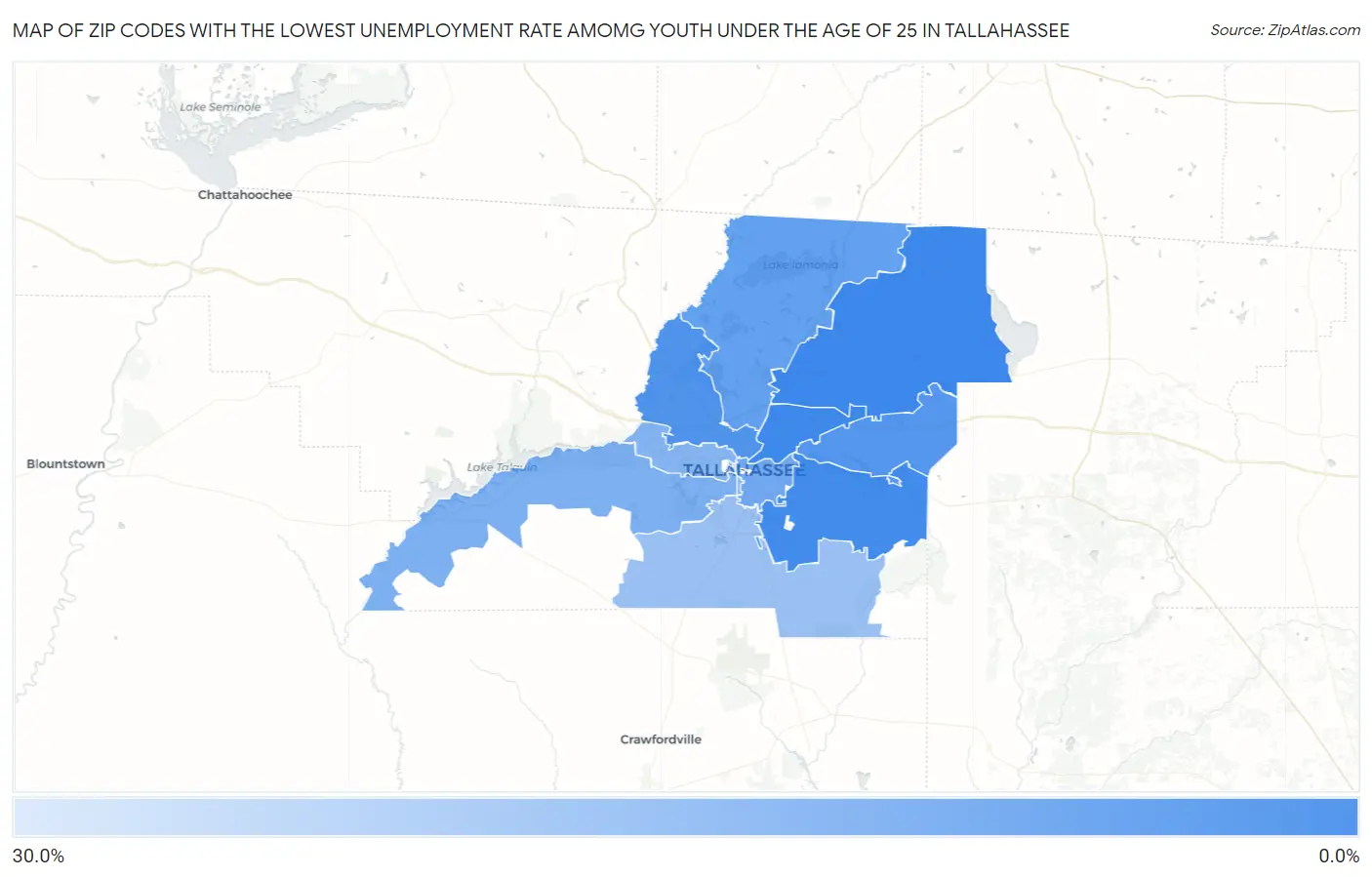 Zip Codes with the Lowest Unemployment Rate Amomg Youth Under the Age of 25 in Tallahassee Map