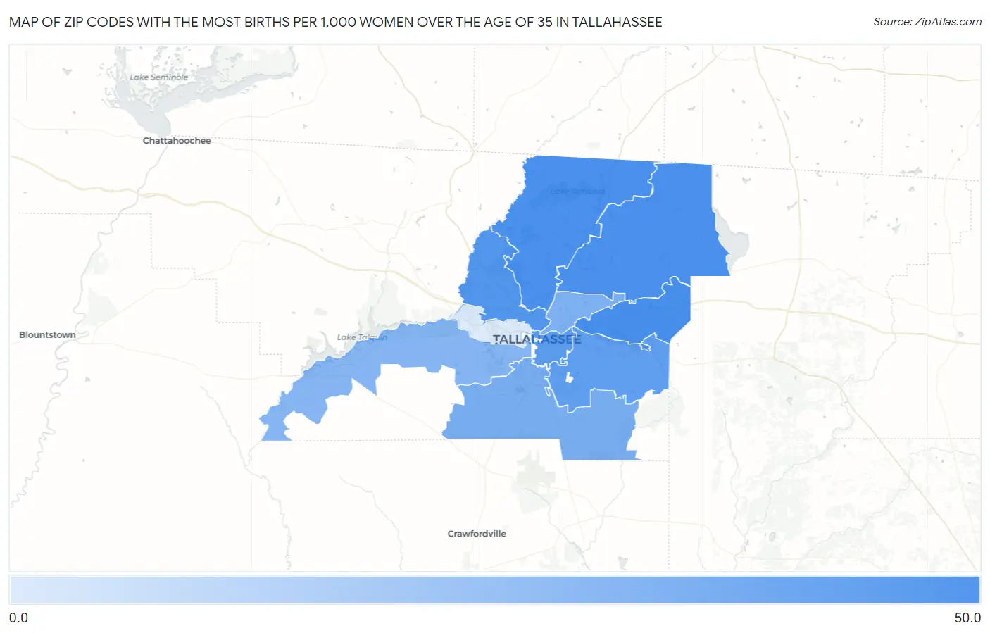 Zip Codes with the Most Births per 1,000 Women Over the Age of 35 in Tallahassee Map