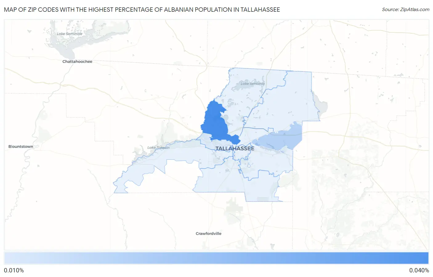 Zip Codes with the Highest Percentage of Albanian Population in Tallahassee Map