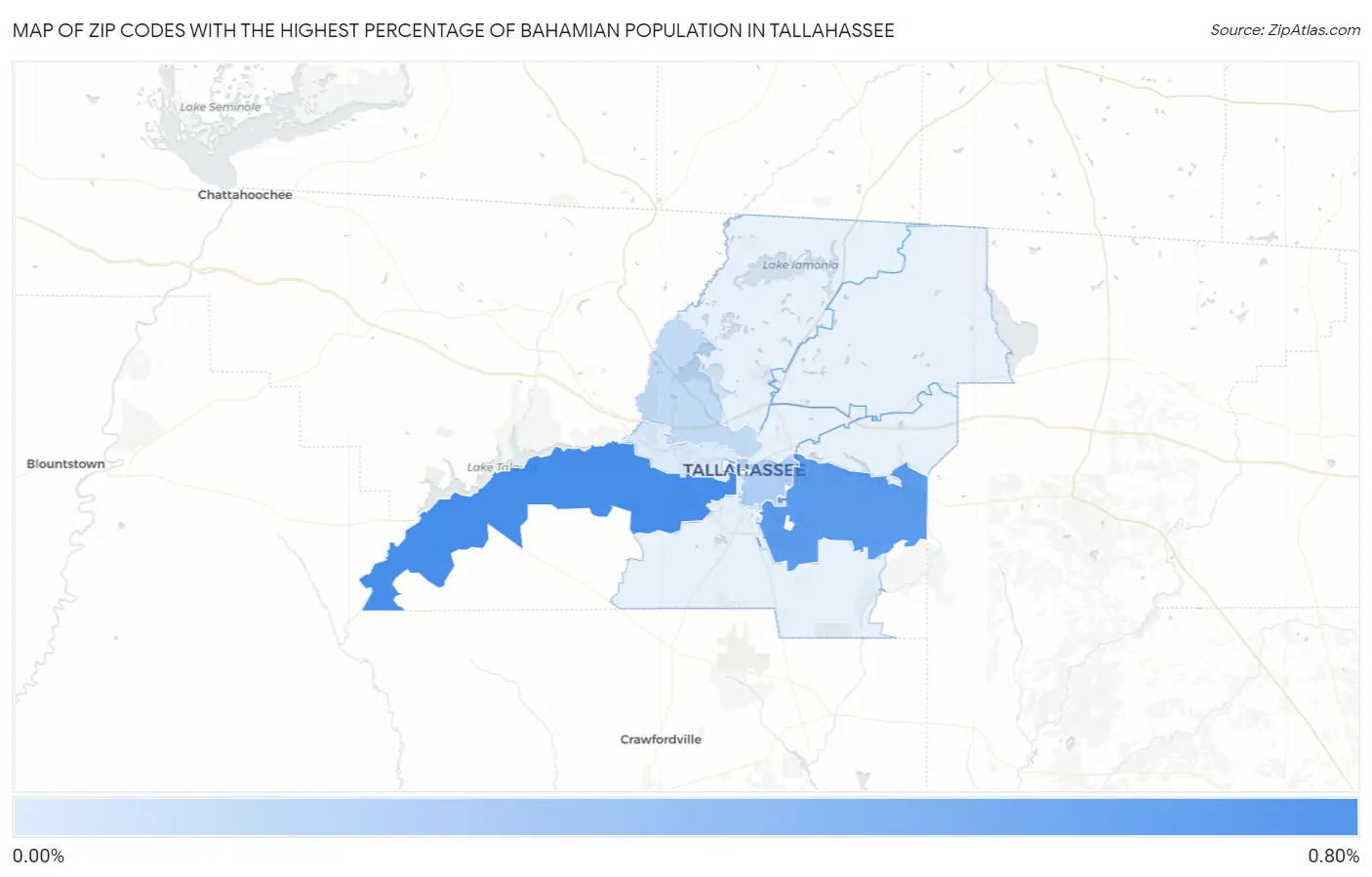 Zip Codes with the Highest Percentage of Bahamian Population in Tallahassee Map