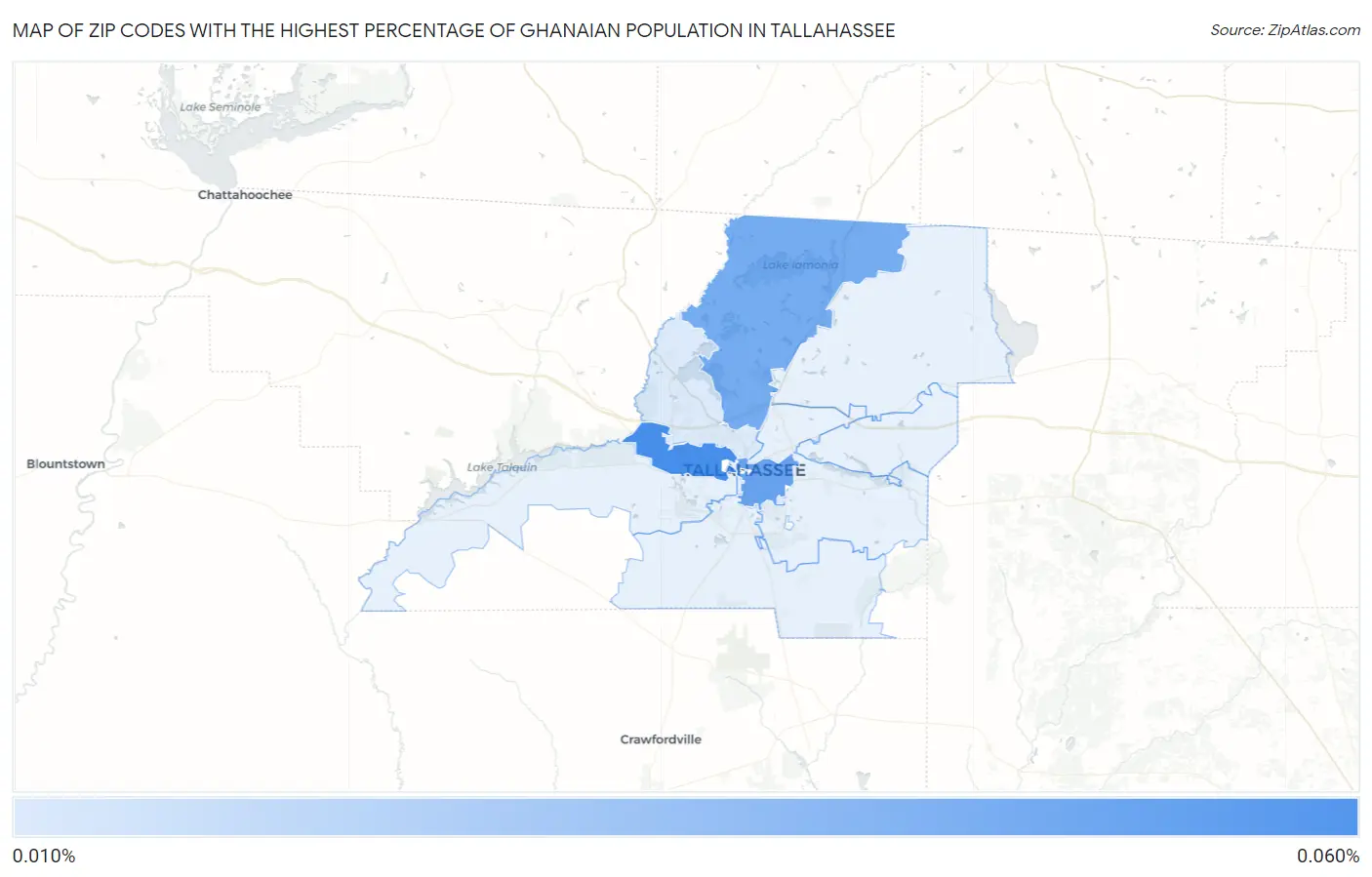 Zip Codes with the Highest Percentage of Ghanaian Population in Tallahassee Map