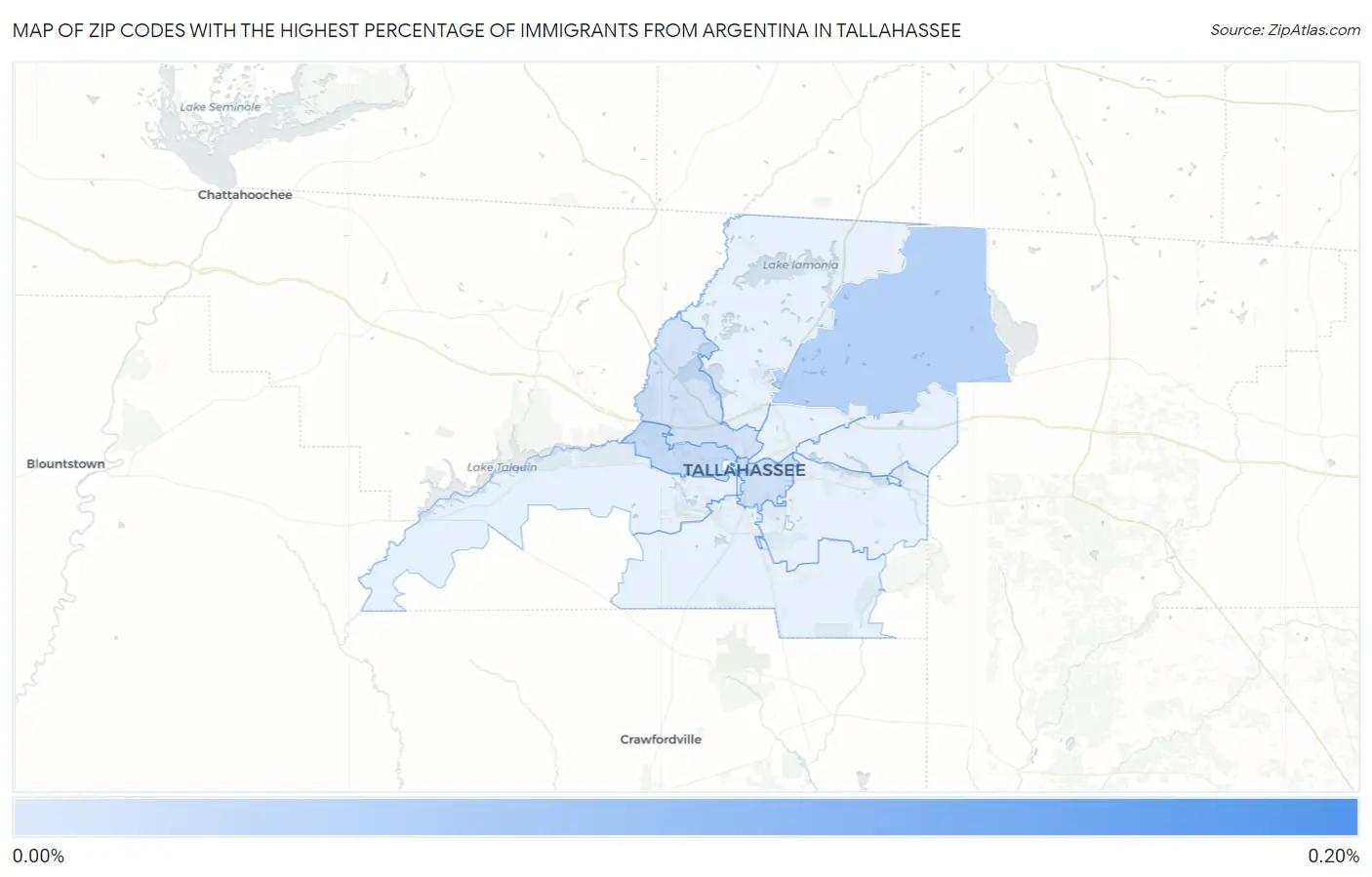 Zip Codes with the Highest Percentage of Immigrants from Argentina in Tallahassee Map