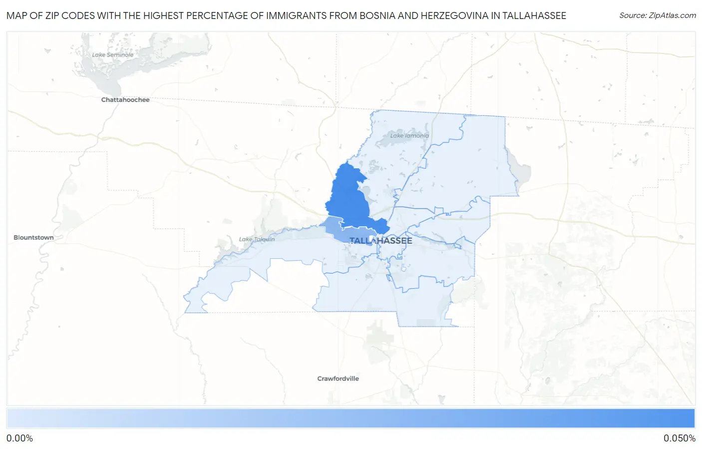 Zip Codes with the Highest Percentage of Immigrants from Bosnia and Herzegovina in Tallahassee Map