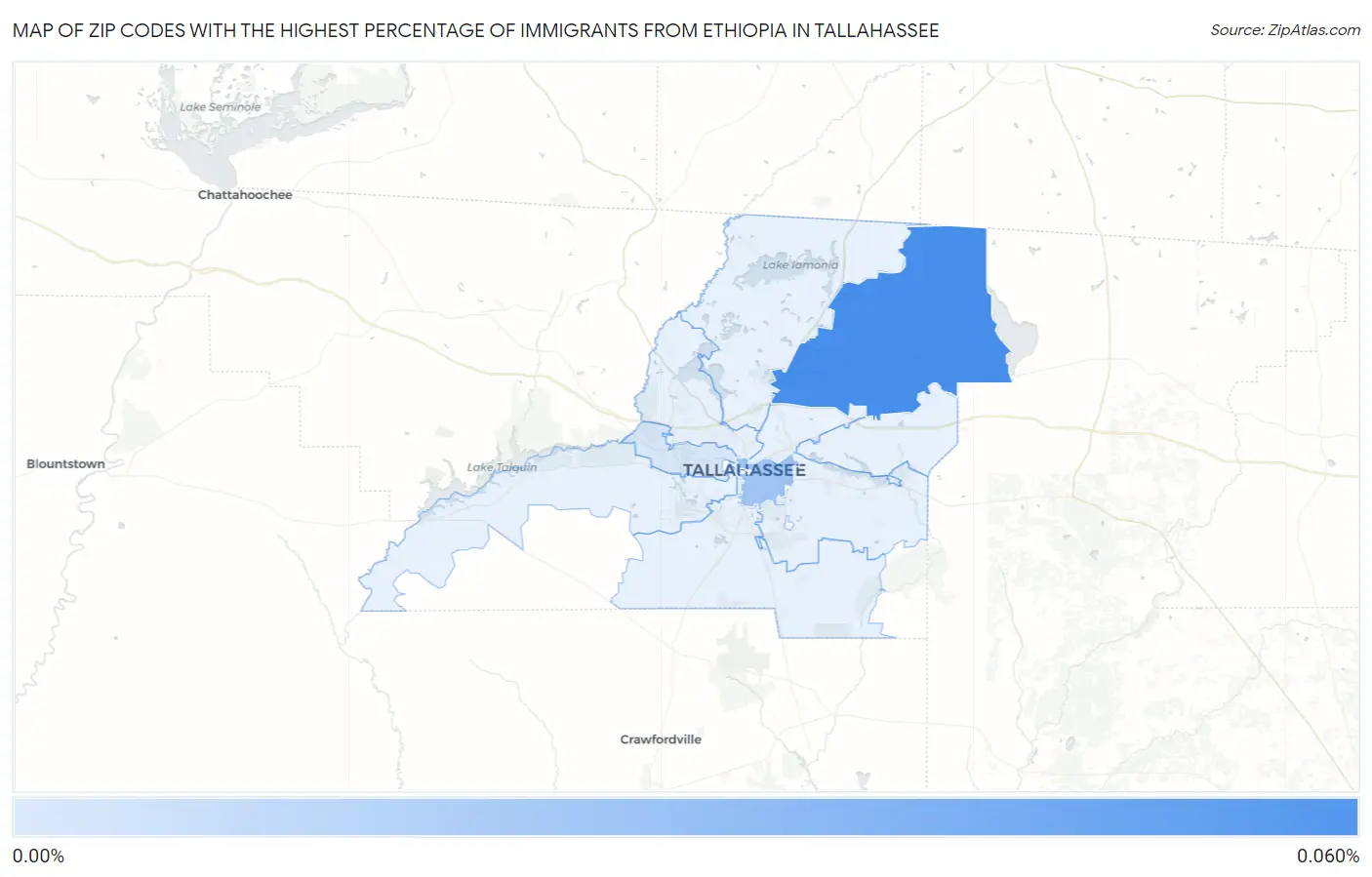 Zip Codes with the Highest Percentage of Immigrants from Ethiopia in Tallahassee Map