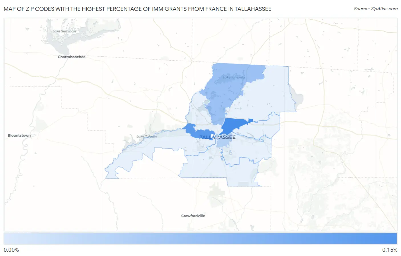 Zip Codes with the Highest Percentage of Immigrants from France in Tallahassee Map