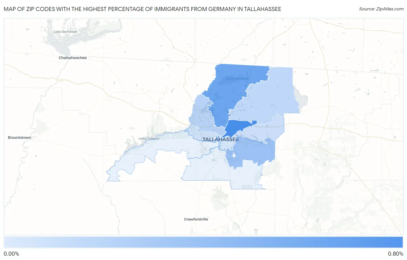 Zip Codes with the Highest Percentage of Immigrants from Germany in Tallahassee Map