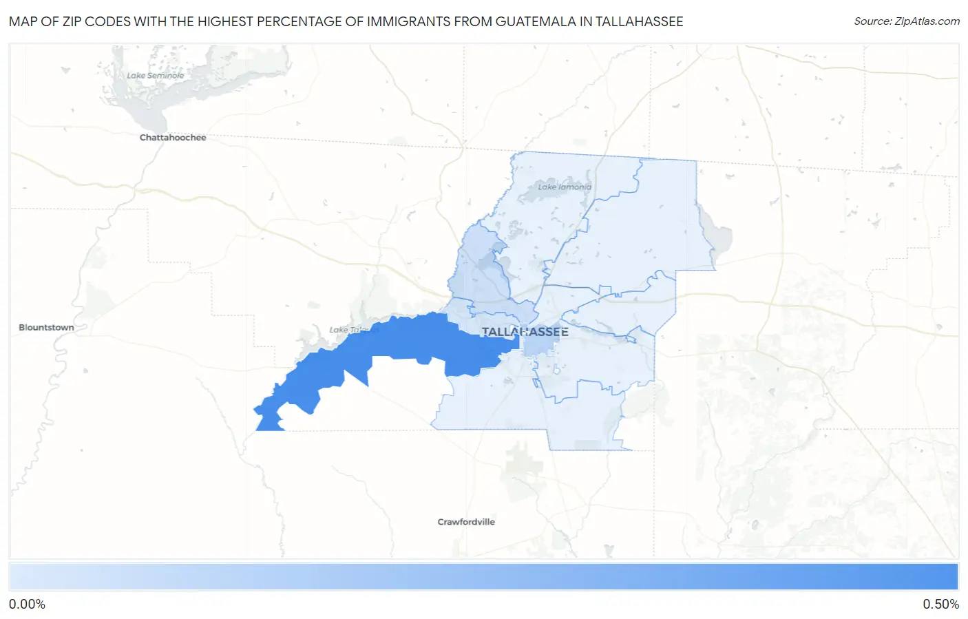 Zip Codes with the Highest Percentage of Immigrants from Guatemala in Tallahassee Map