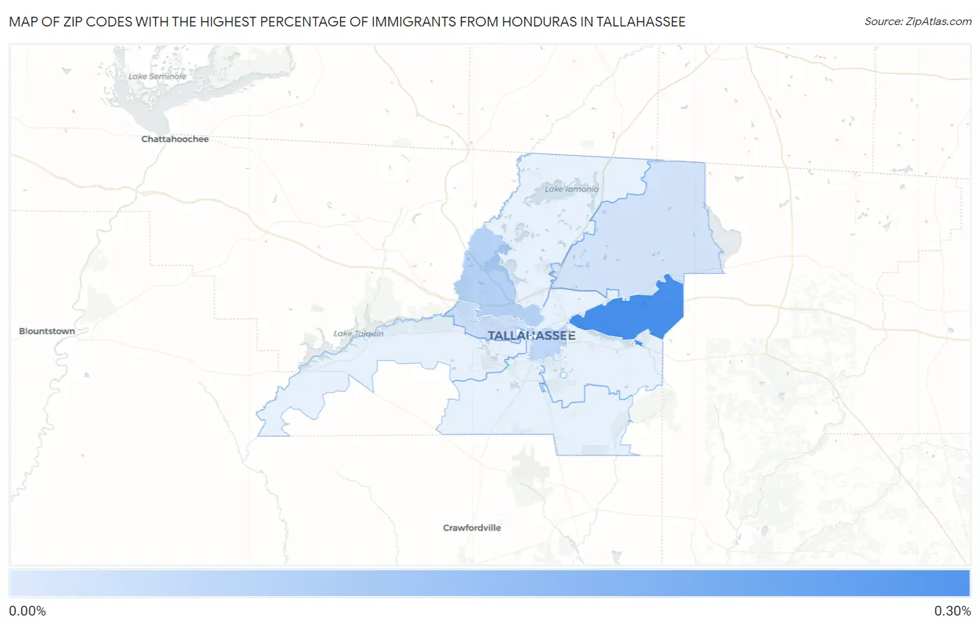 Zip Codes with the Highest Percentage of Immigrants from Honduras in Tallahassee Map